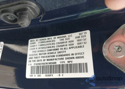 2019 Honda Cr-V Ex-L from USA, damaged, VIN 7FARW2H82KE005608